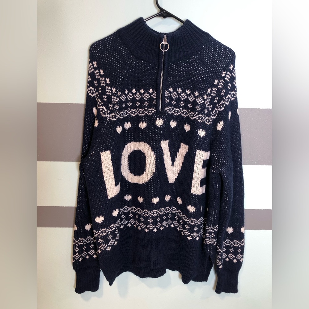 Aerie Oversized LOVE Fair Isle Pullover Sweater